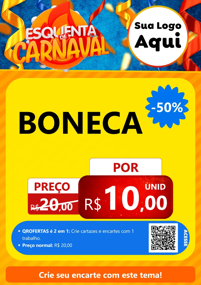 Modelo de Cartaz para Cartaz A4 Vertical com o tema Esquenta de Carnaval para Brinquedos