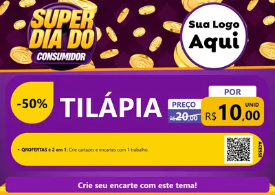 Modelo de Cartaz para Cartaz A4 Horizontal com o tema Super Dia do Consumidor para Peixaria