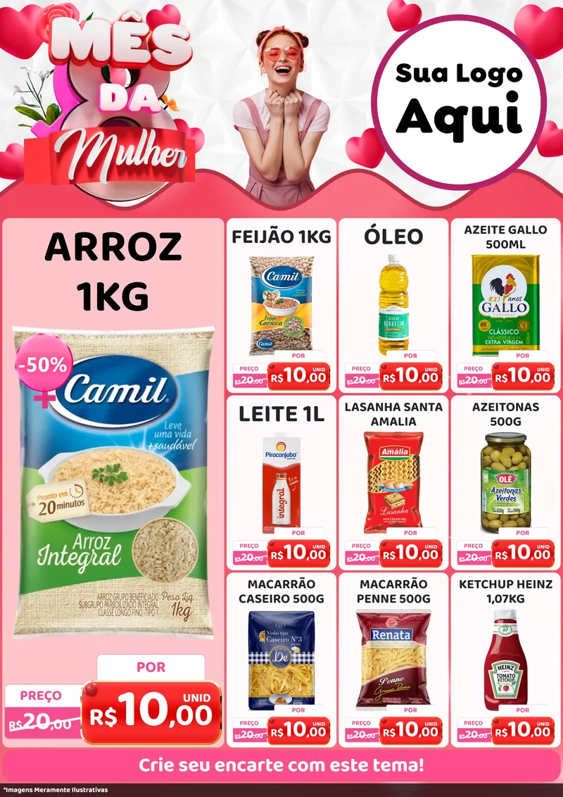 Modelo de Encarte para Encarte A4 Vertical com o tema Mês da Mulher para Supermercado
