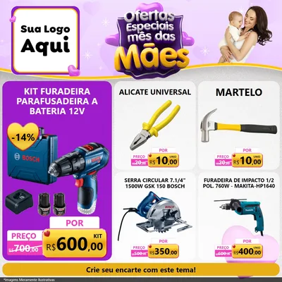 Modelo de Rede Social para Feed Facebook com o tema Ofertas Especiais - Mês das Mães para Maquinas e Ferramentas
