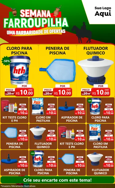 Modelo de Encarte para Encarte Grande com o tema Semana Farroupilha - Uma Barbaridade de Ofertas para Produtos para Piscina