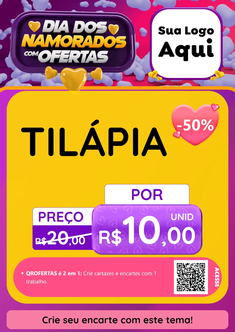 Modelo de Cartaz para Cartaz A4 Vertical com o tema Dia Dos Namorados Com Ofertas para Peixaria