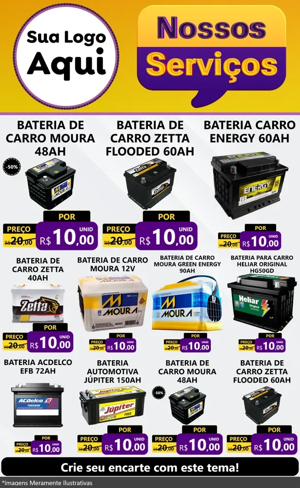 Modelo de Encarte para Encarte Grande com o tema Nossos Serviços para Baterias Elétricas