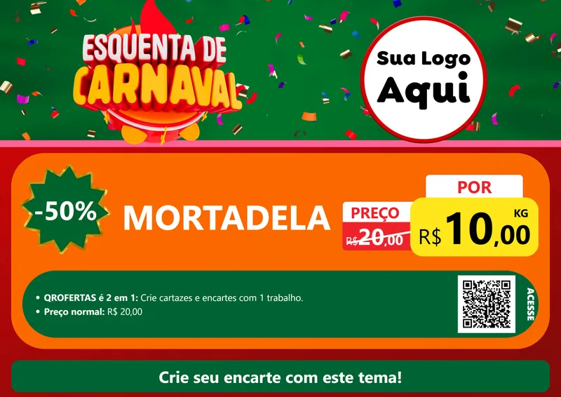 Modelo de Cartaz para Cartaz A4 Horizontal com o tema Esquenta de Carnaval para Frios e Laticínios