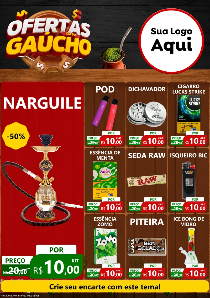 Modelo de Encarte para Encarte A4 Vertical com o tema Ofertas Dia do Gaúcho para Tabacaria