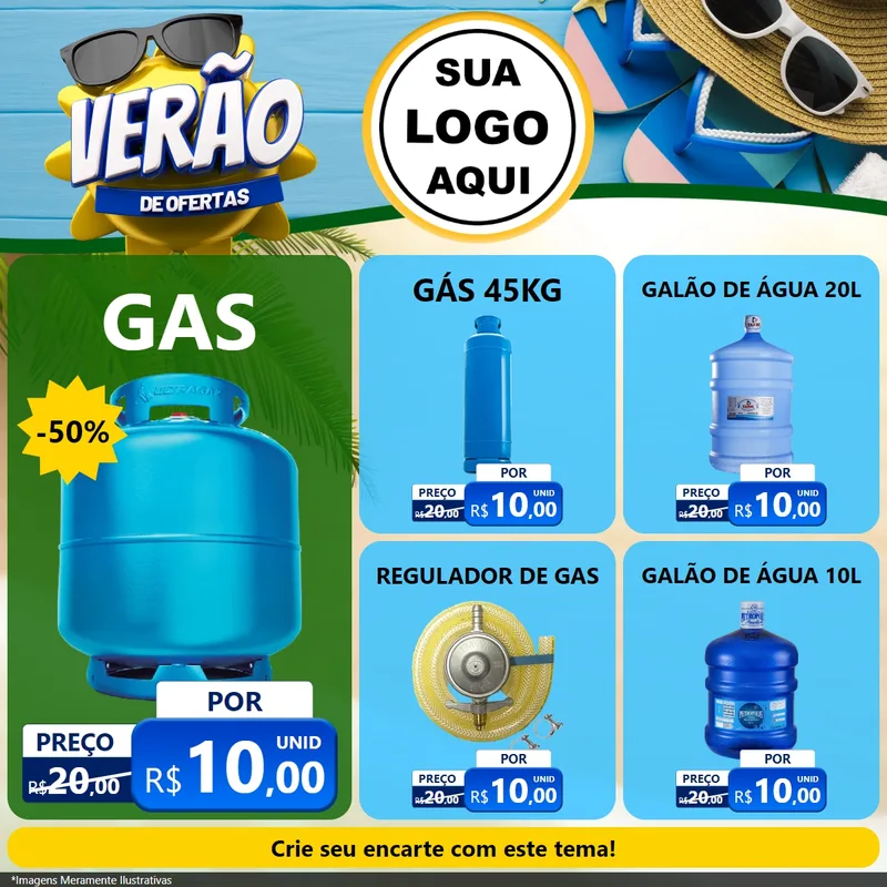 Modelo de Rede Social para Feed Facebook com o tema Verão de Ofertas para Água e gás