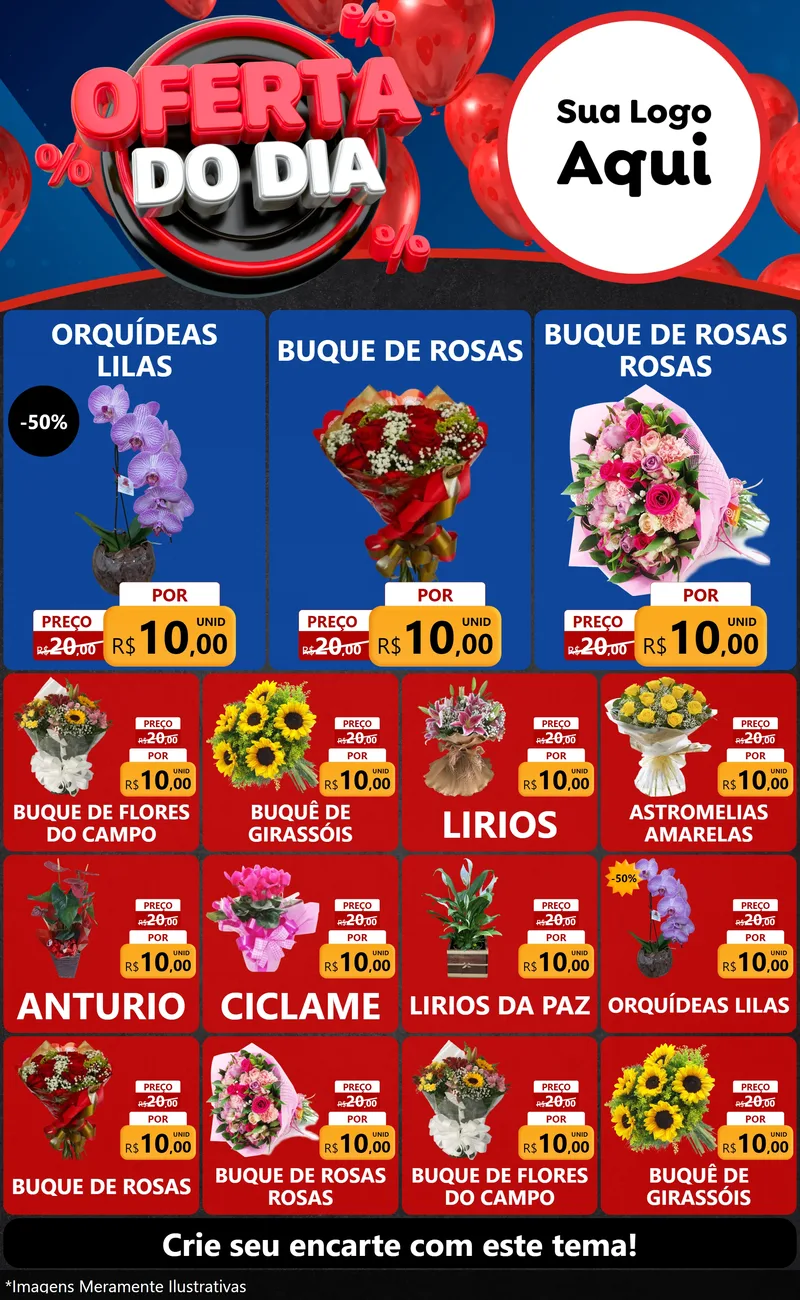 Modelo de Encarte para Encarte Grande com o tema Oferta do Dia para Floricultura e jardim