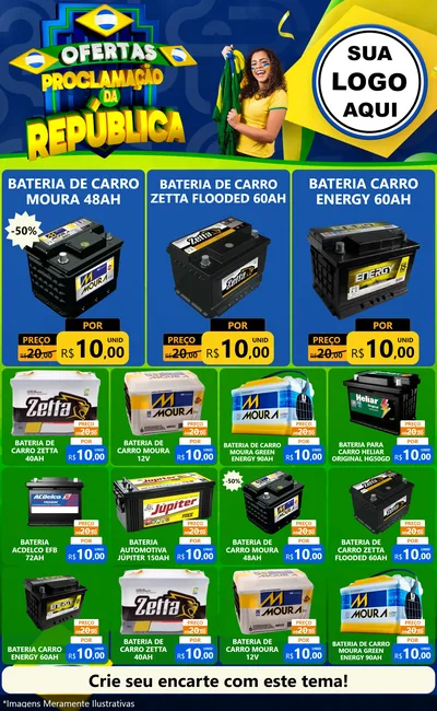 Modelo de Encarte para Encarte Grande com o tema Ofertas Proclamação da República para Baterias Elétricas