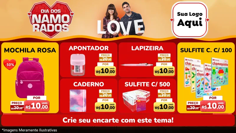 Modelo de TV para TV Horizontal com o tema Dia dos Namorados para Papelaria