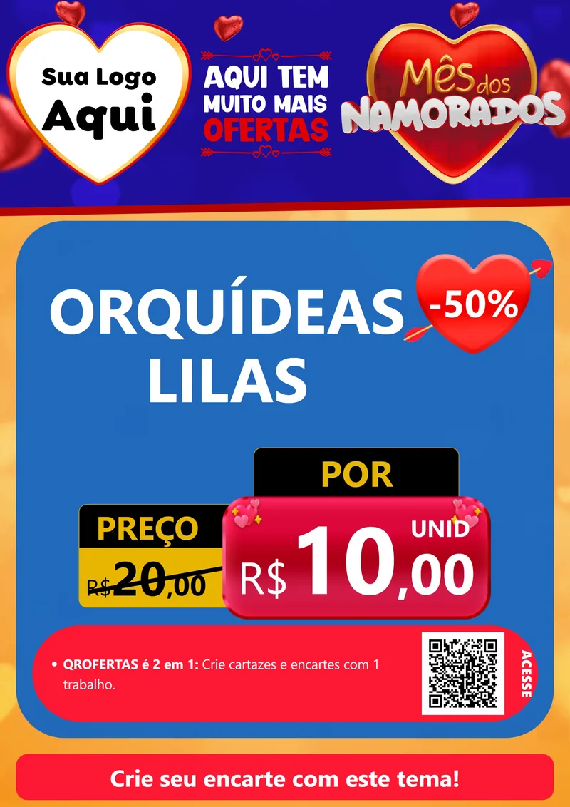 Modelo de Cartaz para Cartaz A4 Vertical com o tema Mês dos Namorados para Floricultura e jardim