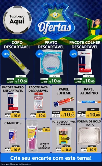Modelo de Encarte para Encarte Grande com o tema Ofertas (Futebol) para Embalagens