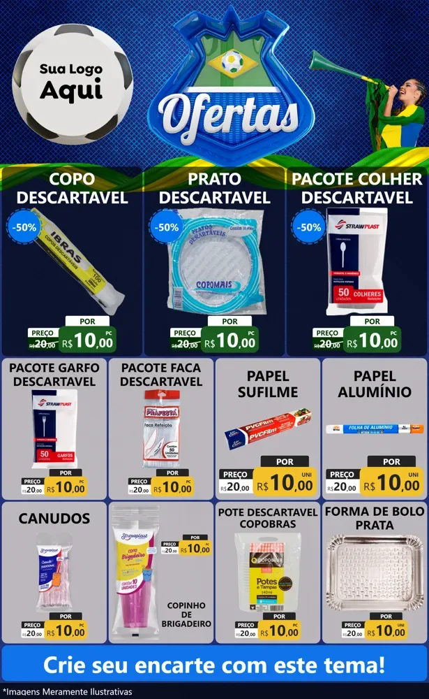Modelo de Encarte para Encarte Grande com o tema Ofertas (Futebol) para Embalagens