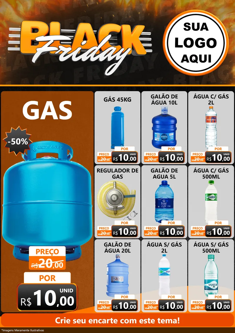 Modelo de Encarte para Encarte A4 Vertical com o tema Black Friday para Água e gás