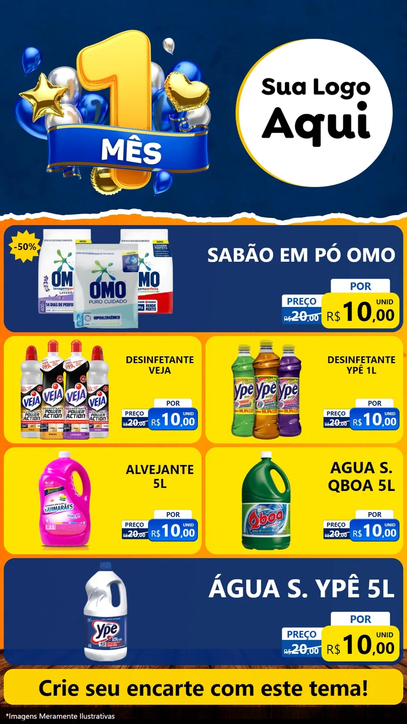 Modelo de TV para TV Vertical com o tema Um Mês de Aniversário para Produtos de Limpeza