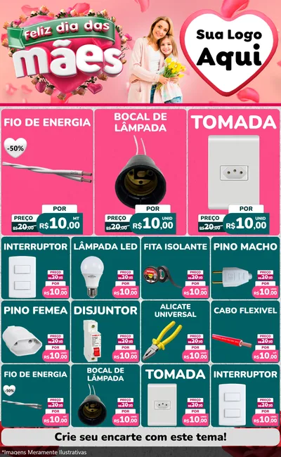 Modelo de Encarte para Encarte Grande com o tema Feliz Dia das Mães para Materiais Elétricos