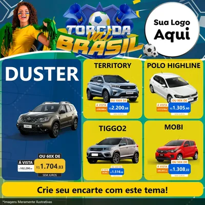 Modelo de Rede Social para Feed Facebook com o tema Torcida Vai Brasil - Copa para Concessionaria de Carros