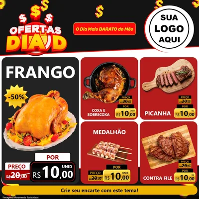 Modelo de Rede Social para Feed Facebook com o tema Ofertas Dia D para Assados