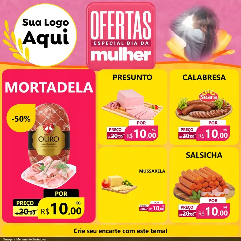 Modelo de Rede Social para Feed Facebook com o tema Ofertas - Especial Dia Das Mulheres para Frios e Laticínios
