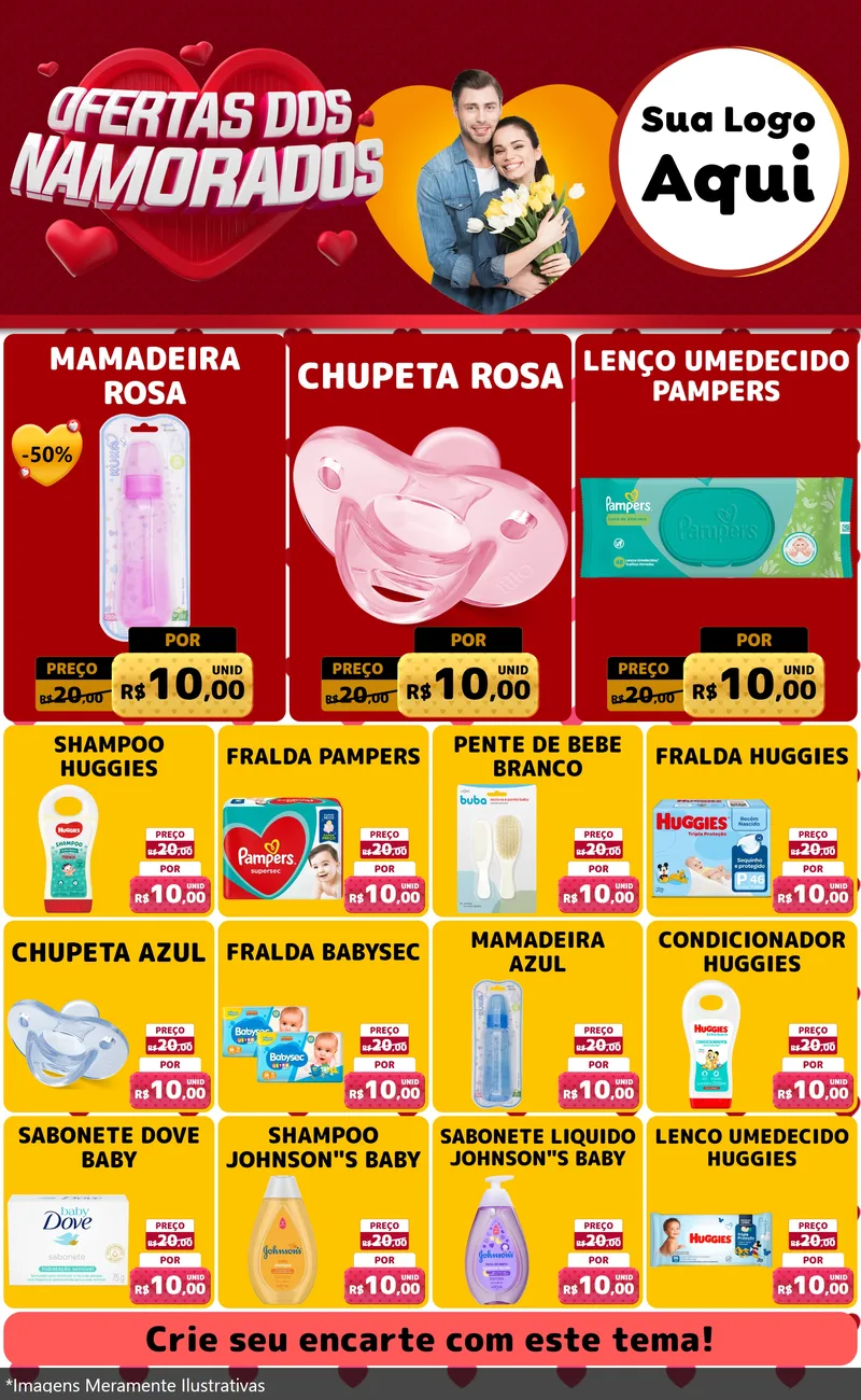Modelo de Encarte para Encarte Grande com o tema Ofertas Dos Namorados para Bebês