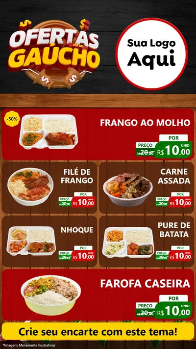 Modelo de TV para TV Vertical com o tema Ofertas Dia do Gaúcho para Restaurante