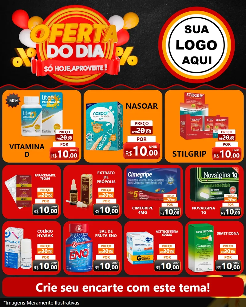 Modelo de Rede Social para Feed Instagram com o tema Oferta do Dia - Só hoje, Aproveite! para Farmácia