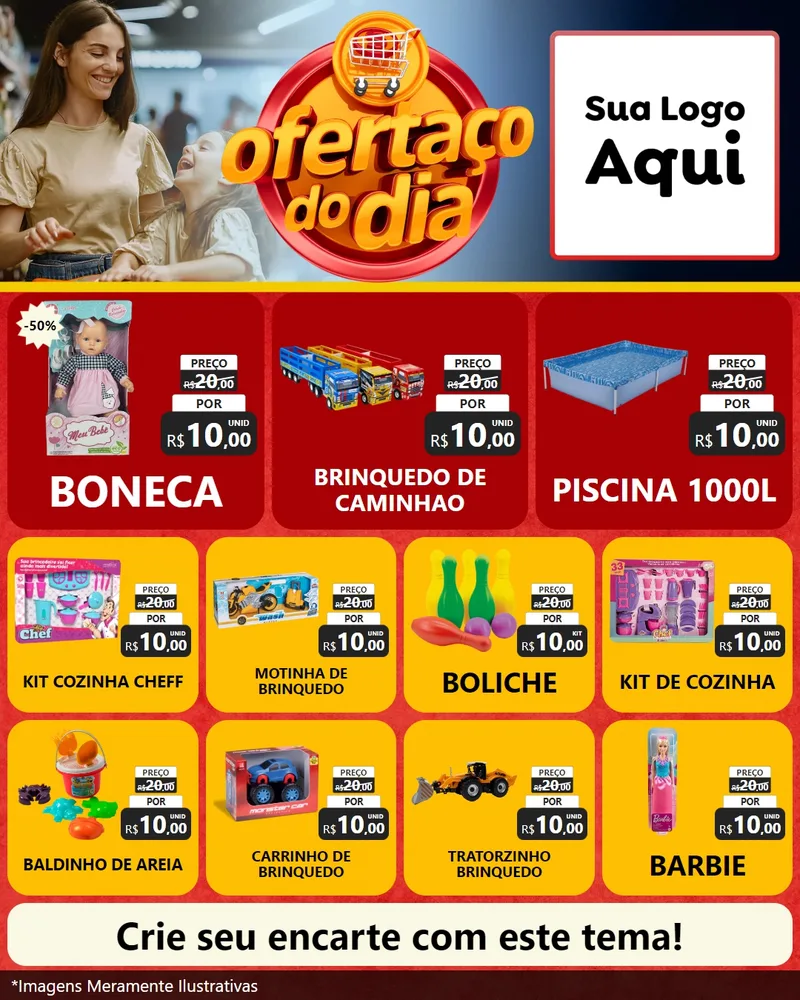 Modelo de Rede Social para Feed Instagram com o tema Ofertaço Do Dia para Brinquedos
