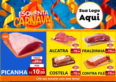 Modelo de Encarte para Encarte A4 Horizontal com o tema Esquenta de Carnaval para Açougue