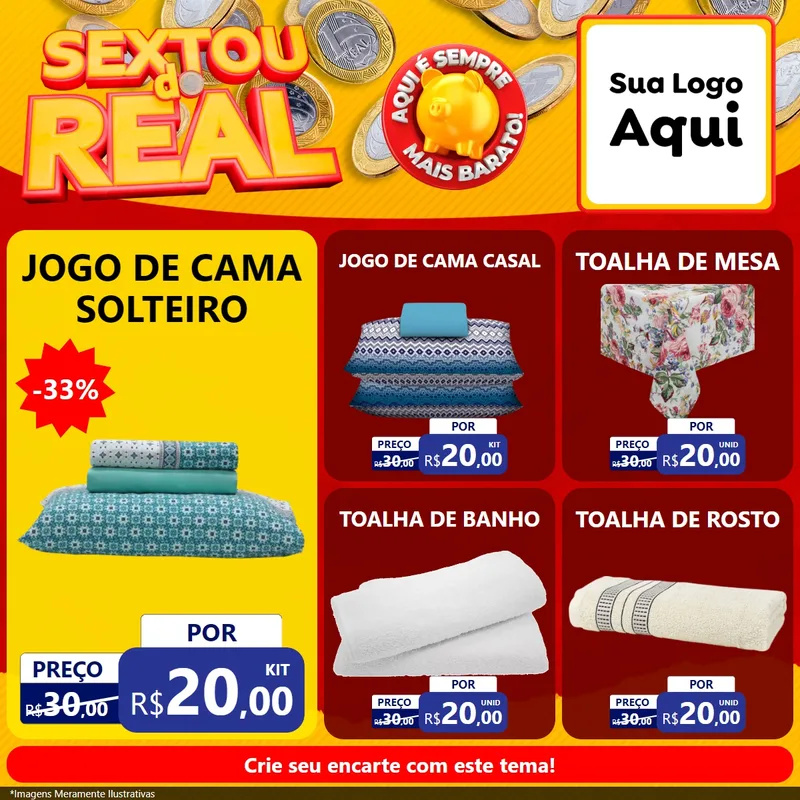 Modelo de Rede Social para Feed Facebook com o tema Sextou do Real para Cama, Mesa e Banho
