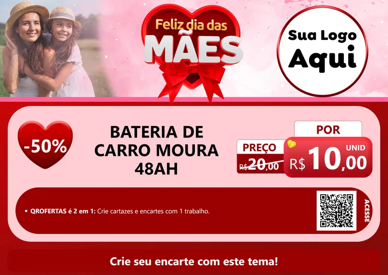 Modelo de Cartaz para Cartaz A4 Horizontal com o tema Feliz Dia Das Mães para Baterias Elétricas