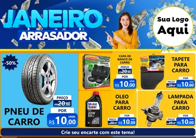 Modelo de Encarte para Encarte A4 Horizontal com o tema Janeiro Arrasador para Auto peças