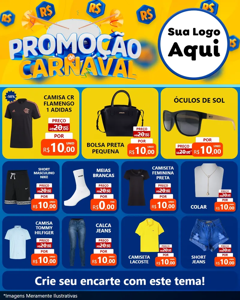 Modelo de Rede Social para Feed Instagram com o tema Promoção de Carnaval para Roupas e acessórios