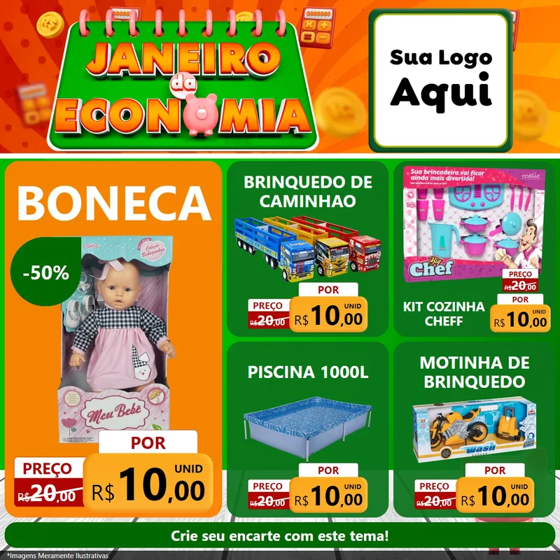 Modelo de Rede Social para Feed Facebook com o tema Janeiro da Economia para Brinquedos