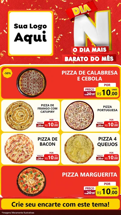 Modelo de TV para TV Vertical com o tema Dia N o Dia Mais Barato do Mês para Pizzaria