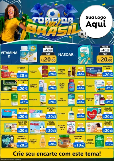 Modelo de Encarte para Encarte A4 Vertical com o tema Torcida Vai Brasil - Copa para Farmácia