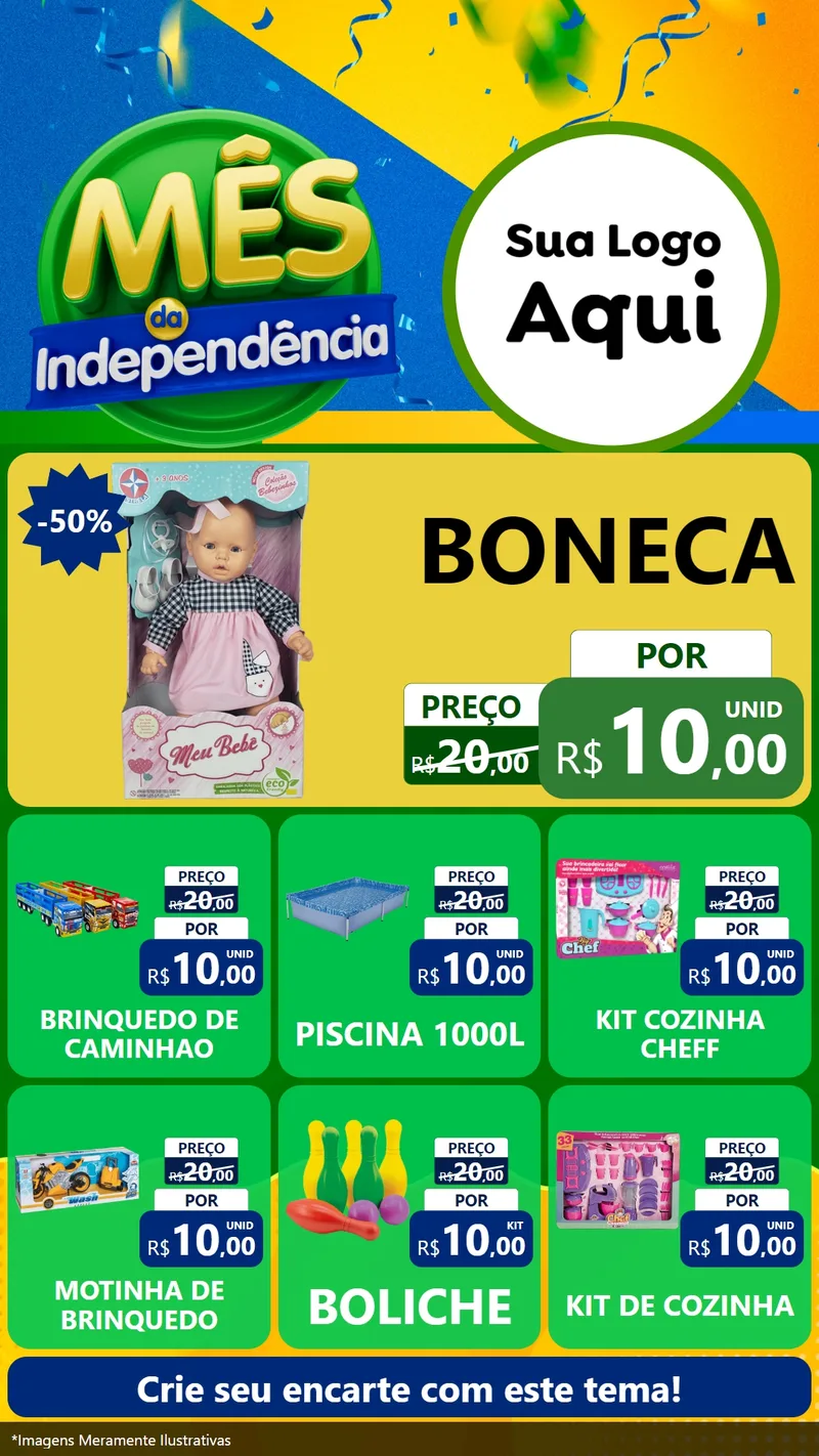 Modelo de Rede Social para Stories com o tema Mês da Independência para Brinquedos