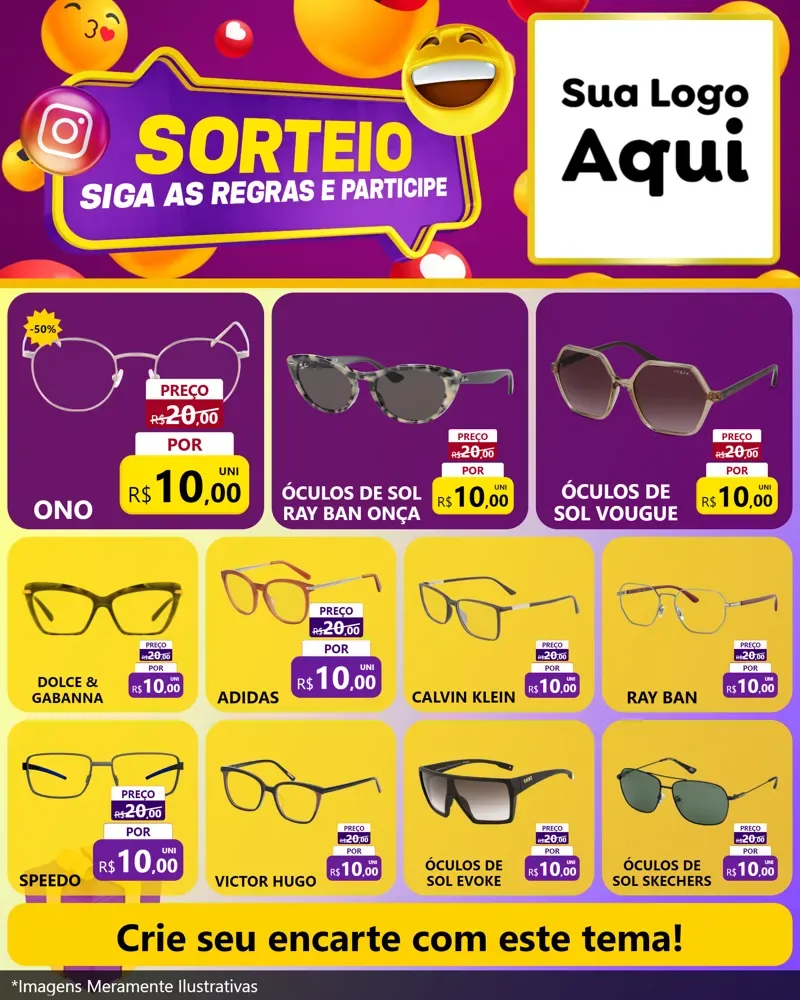 Modelo de Rede Social para Feed Instagram com o tema Sorteio para Óticas