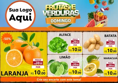 Modelo de Encarte para Encarte A4 Horizontal com o tema Frutas e Verduras Domingo para Hortifrúti