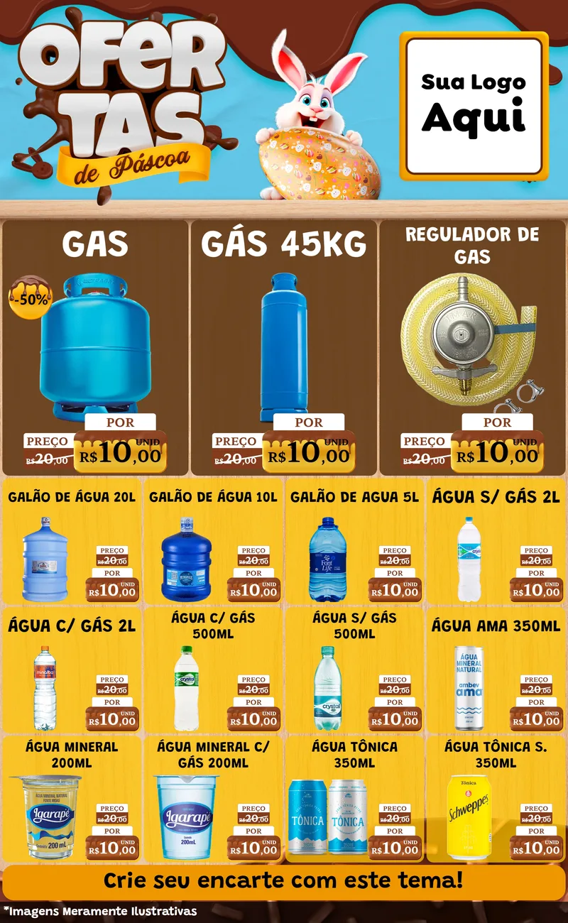 Modelo de Encarte para Encarte Grande com o tema Ofertas de Páscoa para Água e gás