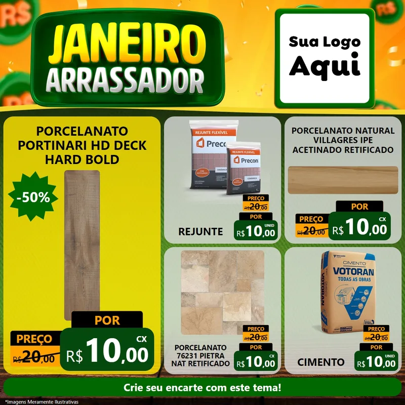 Modelo de Rede Social para Feed Facebook com o tema Janeiro Arrasador para Pisos e revestimentos