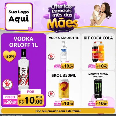 Modelo de Rede Social para Feed Facebook com o tema Ofertas Especiais - Mês das Mães para Distribuidora de bebidas