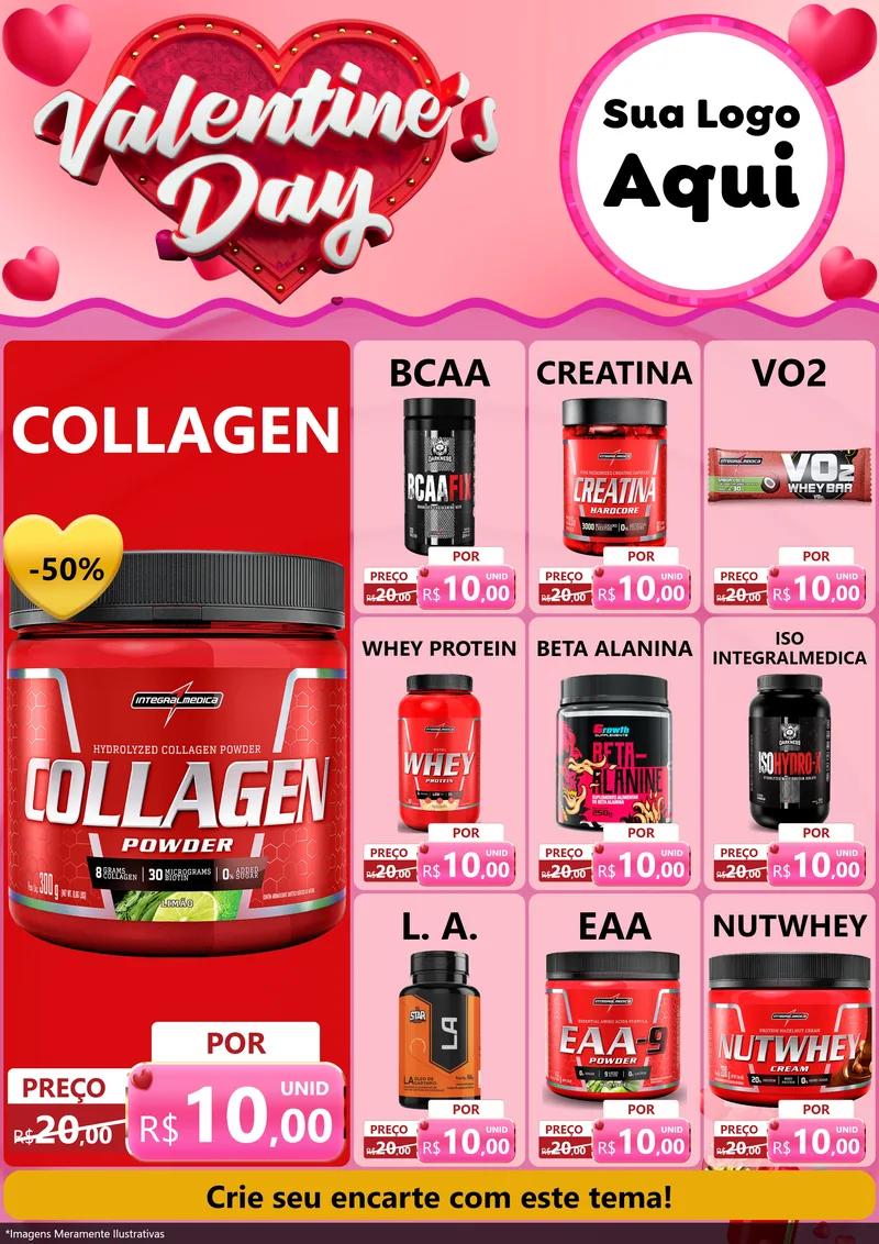 Modelo de Encarte para Encarte A4 Vertical com o tema Valentine's Day para Suplementos alimentares