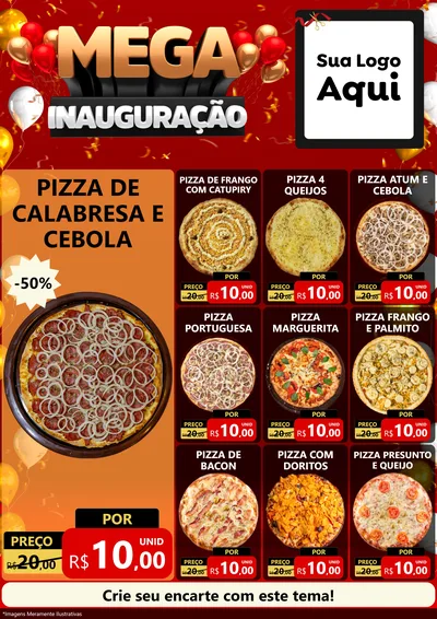 Modelo de Encarte para Encarte A4 Vertical com o tema Mega Inauguração para Pizzaria