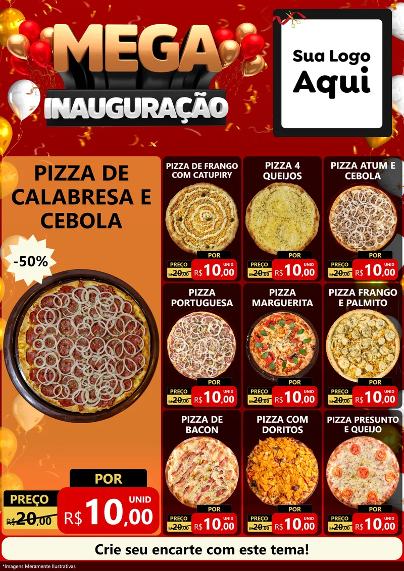Modelo de Encarte para Encarte A4 Vertical com o tema Mega Inauguração para Pizzaria