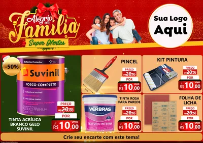 Modelo de Encarte para Encarte A4 Horizontal com o tema Alegria em Família Super Ofertas - Natal para Tintas e Ferramentas