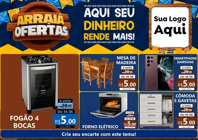 Modelo de Encarte para Encarte A4 Horizontal com o tema Arraiá de Ofertas - Junina para Móveis e Eletro