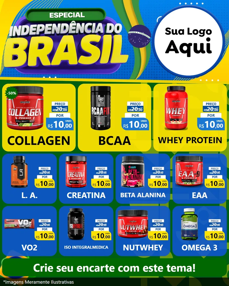 Modelo de Rede Social para Feed Instagram com o tema Especial Independência do Brasil para Suplementos alimentares