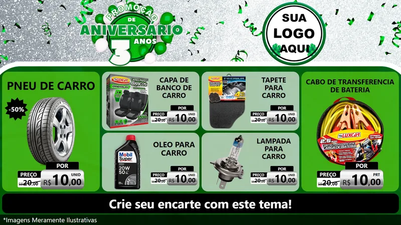 Modelo de TV para TV Horizontal com o tema Promoção de Aniversário - 3 Anos para Auto peças