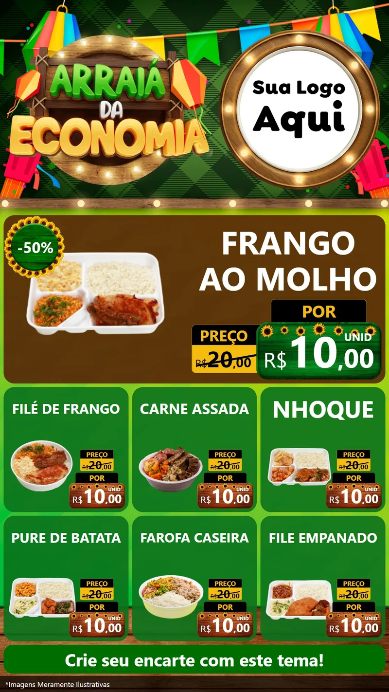 Modelo de Rede Social para Stories com o tema Arraiá de Economia para Restaurante
