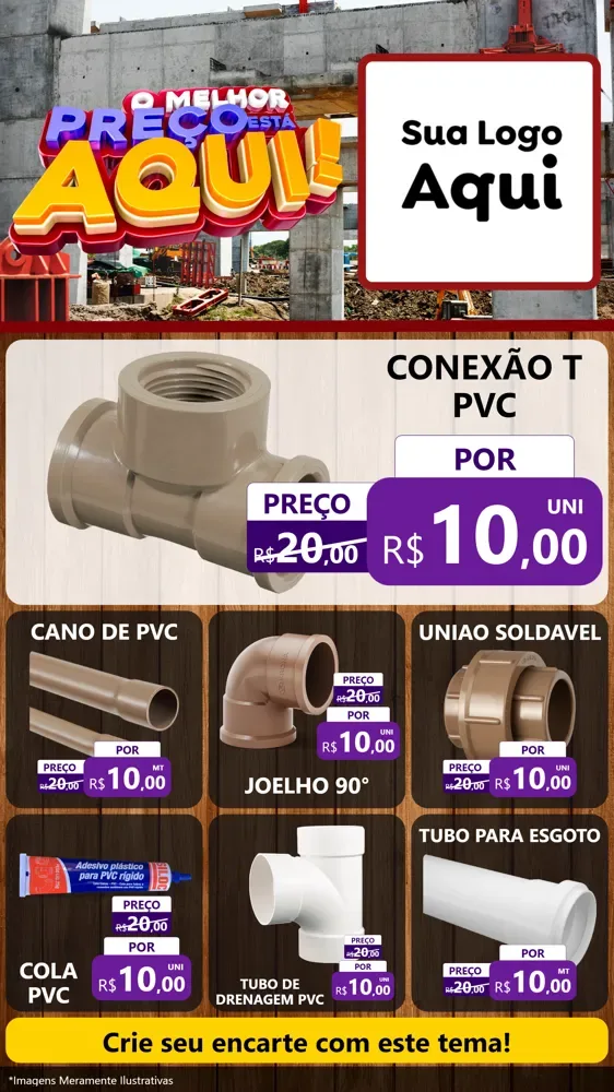 Modelo de Rede Social para Stories com o tema O Melhor Preço Está Aqui - Construção para Tubos e conexões