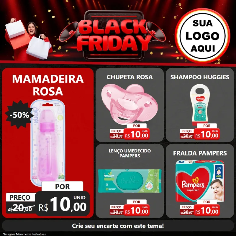 Modelo de Rede Social para Feed Facebook com o tema Black Friday para Bebês